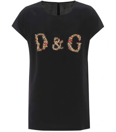 Shop Dolce & Gabbana Beaded Silk Top In Black