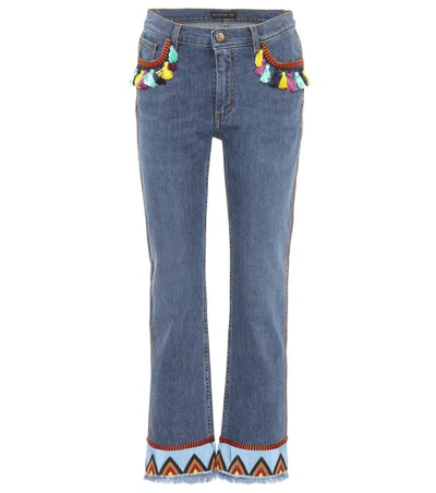 Shop Etro Embroidered Cropped Jeans In Blue
