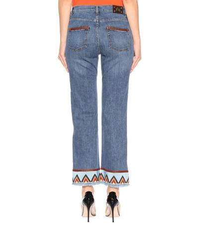 Shop Etro Embroidered Cropped Jeans In Blue