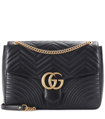 Shop Gucci Gg Marmont Large Shoulder Bag In Black