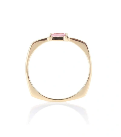 Shop Aliita Aro Baguette 9kt Gold And Pink Tourmaline Ring