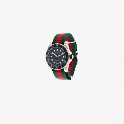 Shop Gucci Dive Web Watch In Green