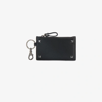 Shop Valentino Rockstud Zip Cardholder In Black