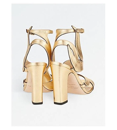Shop Jimmy Choo Falcon 100 Metallic Leather Heeled Sandals In Gold