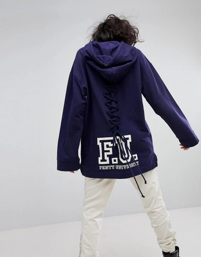 Shop Puma X Fenty Long Sleeve Hoodie With Lace Back - Blue