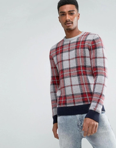 Tommy Hilfiger Penley Crew Neck Sweater In Large Check Print - Gray |  ModeSens