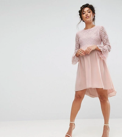 Shop Queen Bee Lace Hi Lo Smock Dress With Ruffle Sleeve - Pink