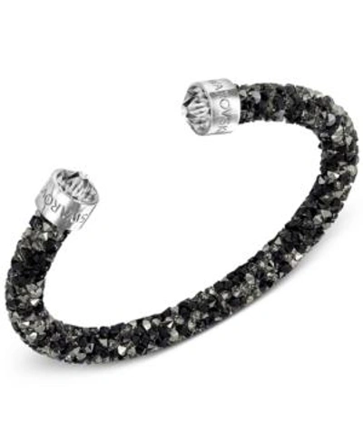 Shop Swarovski Silver-tone Black Crystal And Crystaldust Open Cuff Bracelet In Dark Gray
