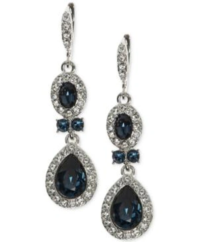 Shop Givenchy Faceted Stone And Crystal Double Drop Earrings In Navy Blue