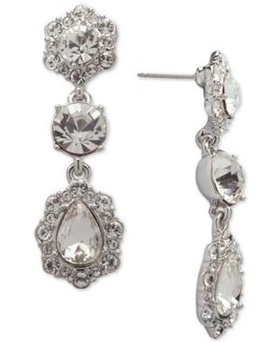Shop Givenchy Crystal And Pave Triple Drop Earrings In Silver