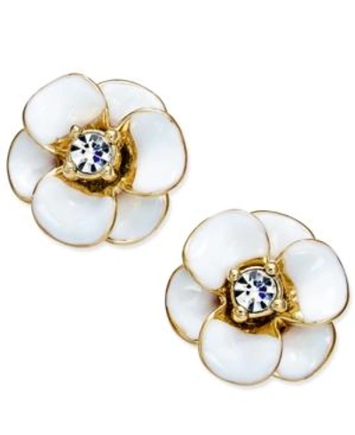 Shop Kate Spade New York 14k Gold-plated Crystal Enamel Flower Stud Earrings In White
