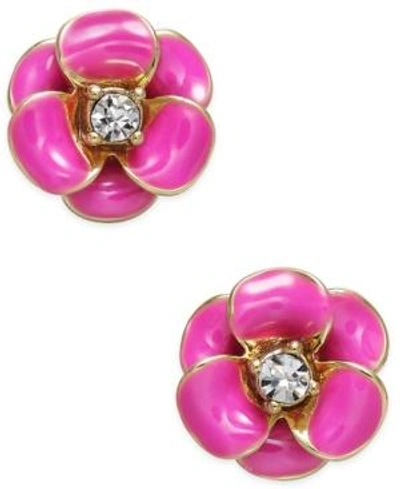 Shop Kate Spade New York 14k Gold-plated Crystal Enamel Flower Stud Earrings In Pink