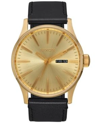 Shop Nixon Men's Sentry Leather Strap Watch 42mm A105 In Gold