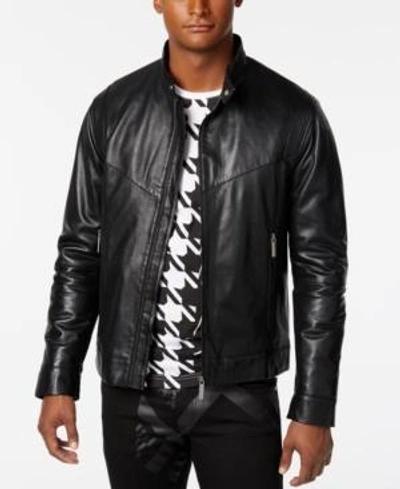 Shop Versace Men's Perforated Leather Jacket In Nero