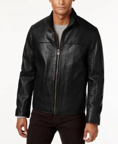 Shop Cole Haan Men's Leather Jacket In Black