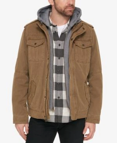 Levi's Washed Cotton Faux Shearling Lined Hooded Military Jacket In Green |  ModeSens