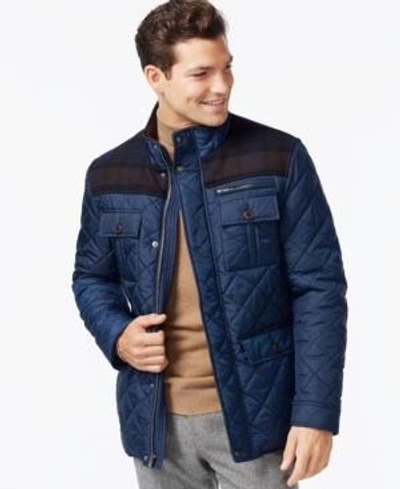 Shop Cole Haan Mixed Media Quilted Jacket In Navy