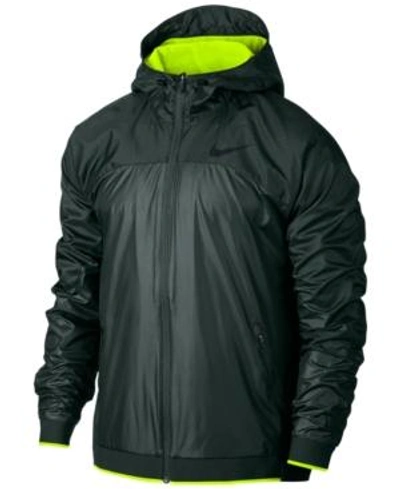 Shop Nike Men's Dri-fit Hooded Training Jacket In Vitnage Green/black
