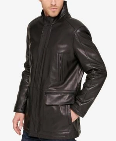 Shop Cole Haan Men's Leather Knit-collar Car Coat In Black