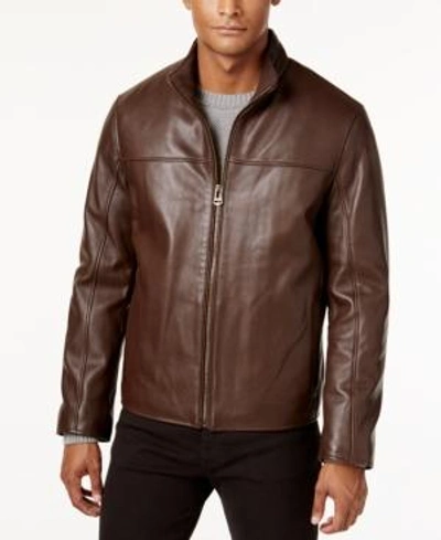 Shop Cole Haan Men's Leather Jacket In Java