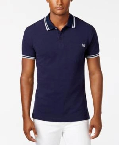 Shop Versace Men's Embroidered Tiger Logo Polo Shirt In Blue