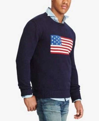 Shop Polo Ralph Lauren Men's American Flag Cotton Sweater In Navy