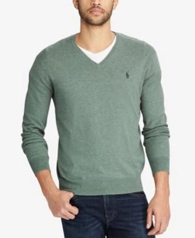 Shop Polo Ralph Lauren Men's V-neck Sweater In Moss Green Heather
