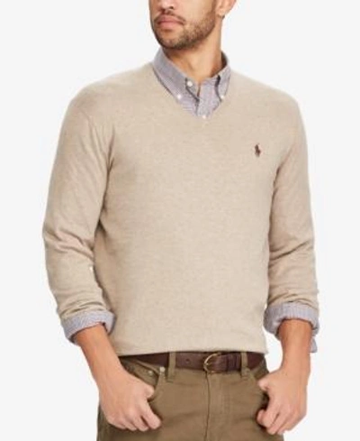 Shop Polo Ralph Lauren Men's V-neck Sweater In Fall Sand Heather