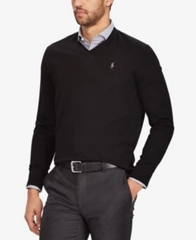 Shop Polo Ralph Lauren Men's V-neck Merino Wool Sweater In Polo Black