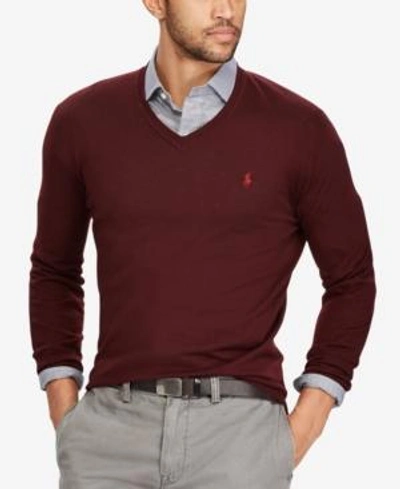 Shop Polo Ralph Lauren Men's V-neck Merino Wool Sweater In Italian Red