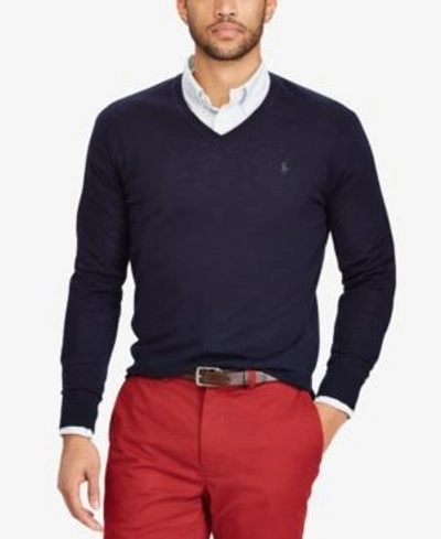 Shop Polo Ralph Lauren Men's V-neck Merino Wool Sweater In Hunter Navy
