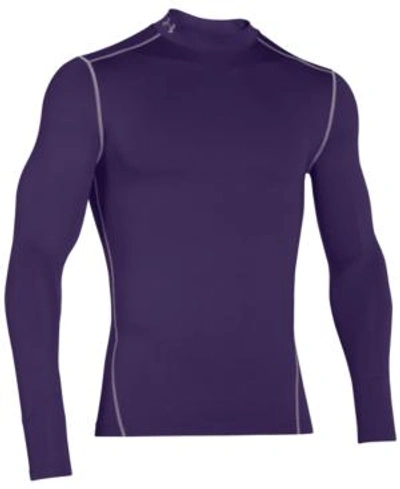 Shop Under Armour Men's Coldgear Mock Neck Long-sleeve T-shirt In Purple