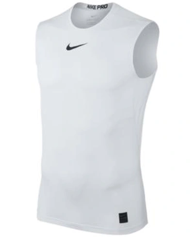 Shop Nike Men's Pro Sleeveless Fitted Top In White