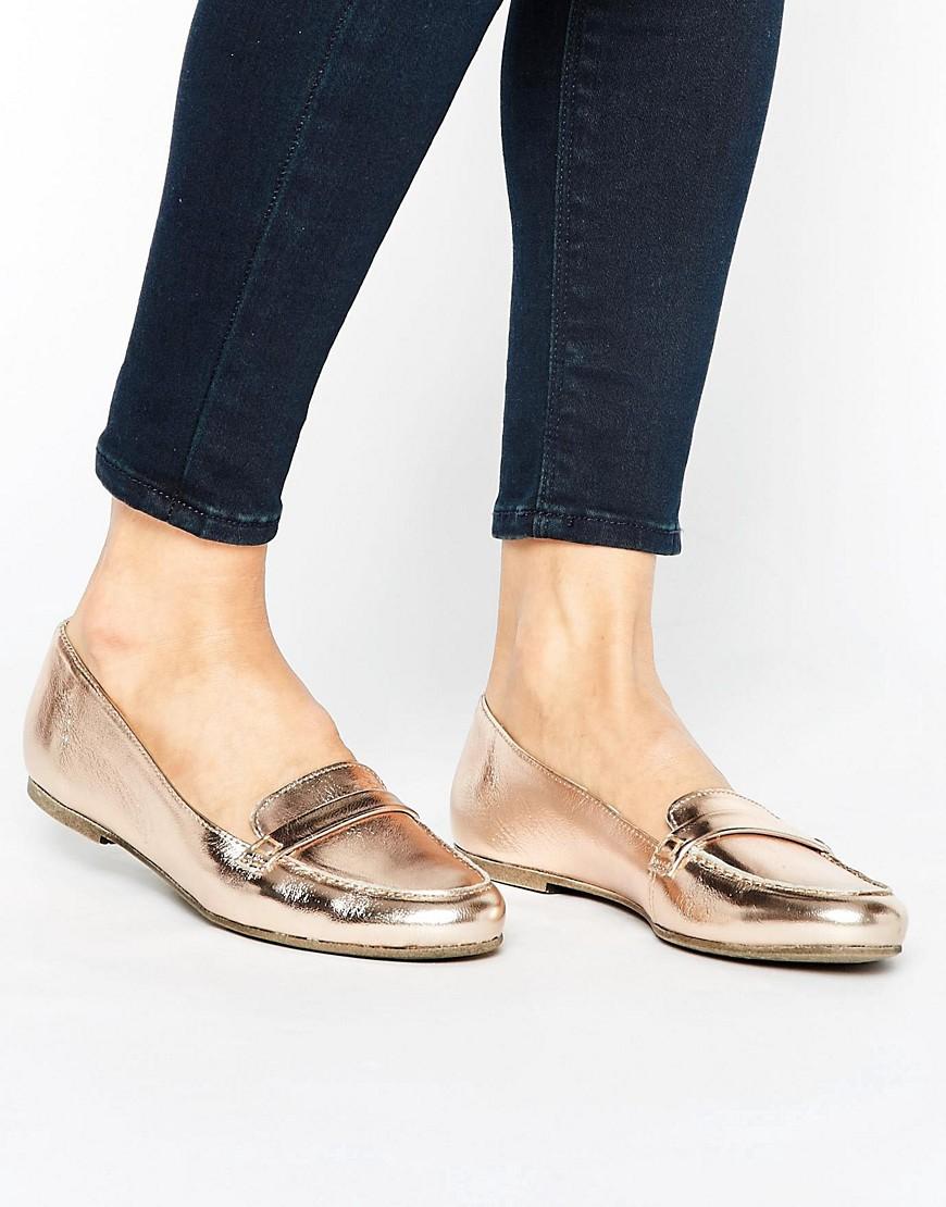 New Look Leather Metallic Loafer Pink ModeSens