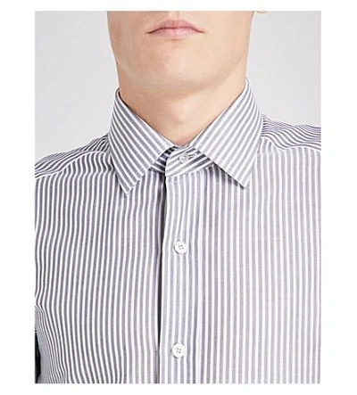 Shop Tom Ford Striped Slim-fit Cotton Shirt In Black