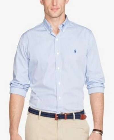 Shop Polo Ralph Lauren Men's Long Sleeve Hairline-striped Poplin Shirt In Blue/white