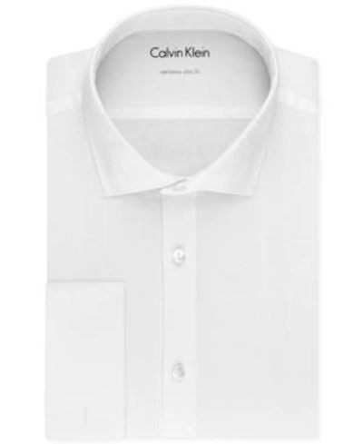 Shop Calvin Klein X Men's Extra Slim-fit Tonal Plaid French Cuff Dress Shirt In White