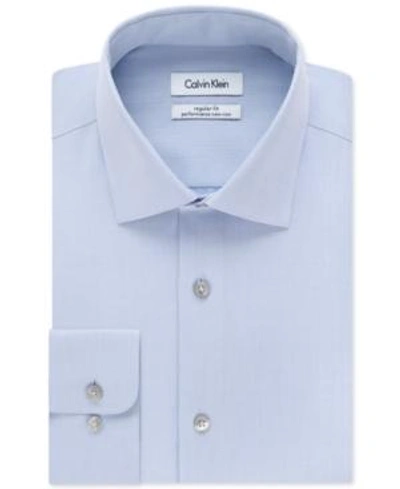Shop Calvin Klein Steel Men's Classic-fit Non-iron Performance Herringbone Dress Shirt In Blue