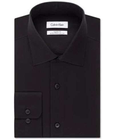 Shop Calvin Klein Steel Men's Classic-fit Non-iron Performance Herringbone Dress Shirt In Black