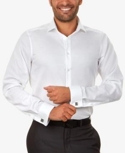 Shop Calvin Klein Men's Slim-fit Non-iron Herringbone French Cuff Dress Shirt In White