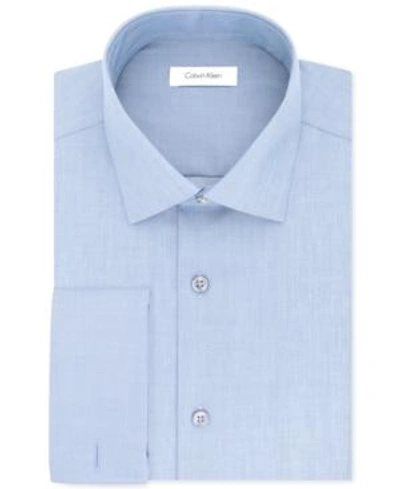 Shop Calvin Klein Men's Slim-fit Non-iron Herringbone French Cuff Dress Shirt In Blue