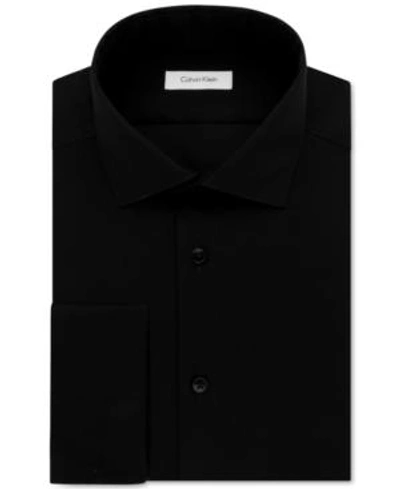 Shop Calvin Klein Steel Men's Slim-fit Non-iron Performance Herringbone French Cuff Dress Shirt In Black