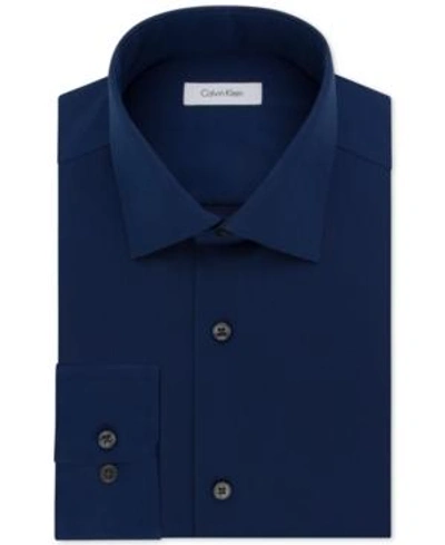 Shop Calvin Klein Men's Steel Classic-fit Non-iron Performance Herringbone Dress Shirt In Blue Velvet