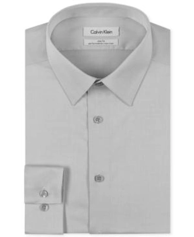 Shop Calvin Klein Steel Men's Slim-fit Non-iron Herringbone Dress Shirt In Smoke