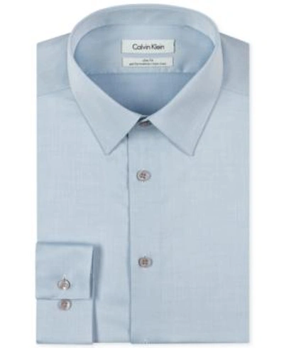 Shop Calvin Klein Steel Men's Slim-fit Non-iron Herringbone Dress Shirt In Blue