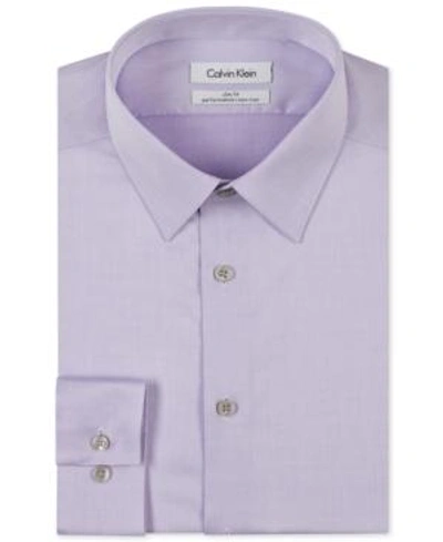 Shop Calvin Klein Steel Men's Slim-fit Non-iron Herringbone Dress Shirt In Lilac