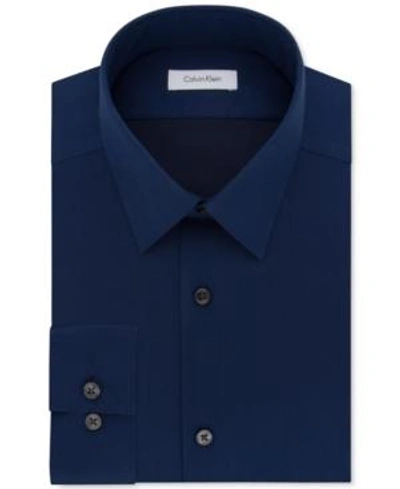 Shop Calvin Klein Steel Men's Slim-fit Non-iron Herringbone Dress Shirt In Blue Velvet