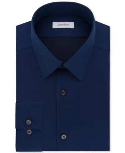 Calvin Klein Steel Men's Slim-fit Non-iron Performance Spread Collar Herringbone Dress Shirt In Blue Velvet