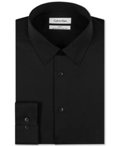 Shop Calvin Klein Steel Men's Slim-fit Non-iron Herringbone Dress Shirt In Black