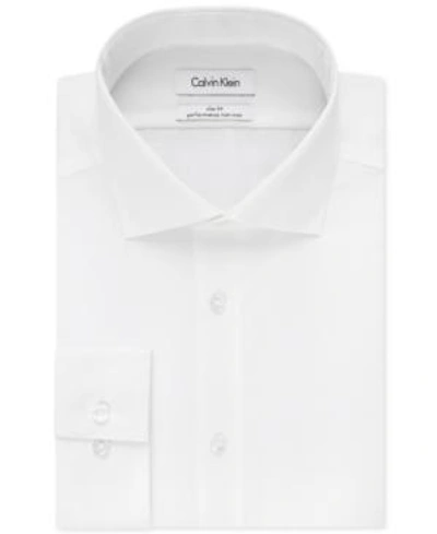 Shop Calvin Klein Men's Slim-fit Non-iron Spread Collar Herringbone Dress Shirt In White